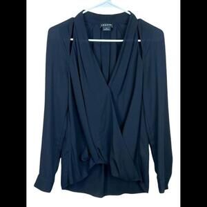 Trouve Blouse Womens XS Extra Small V-Neck Black ‎ Long Sleeve